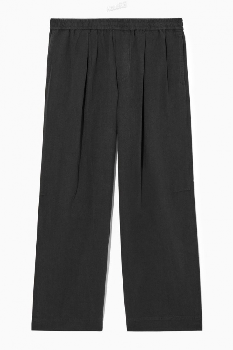 Black COS Pleated Wide-Leg Chambray Pants | RD11-M7QA