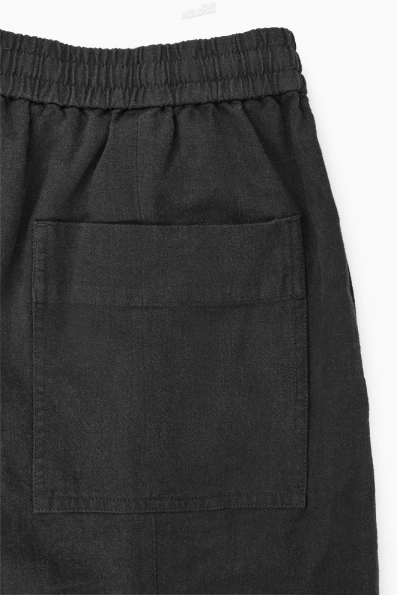 Black COS Pleated Wide-Leg Chambray Pants | RD11-M7QA