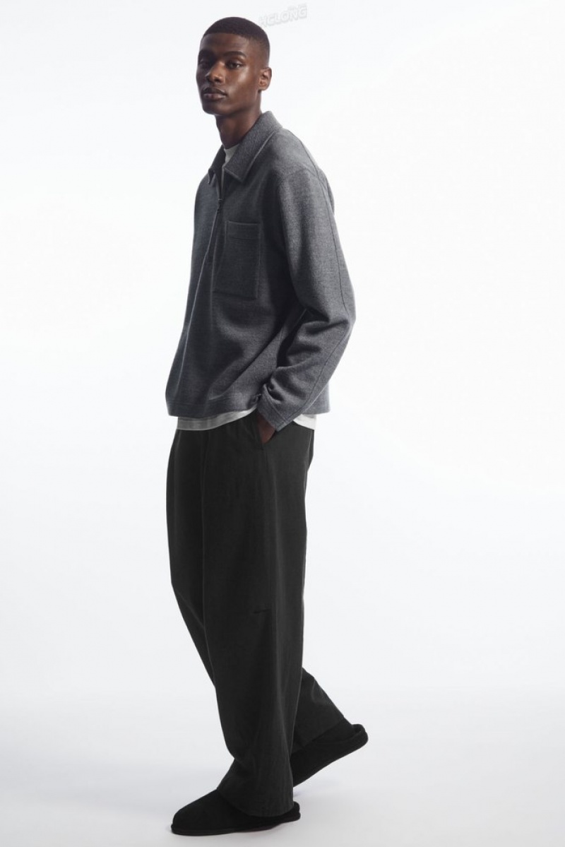 Black COS Pleated Wide-Leg Chambray Pants | RD11-M7QA