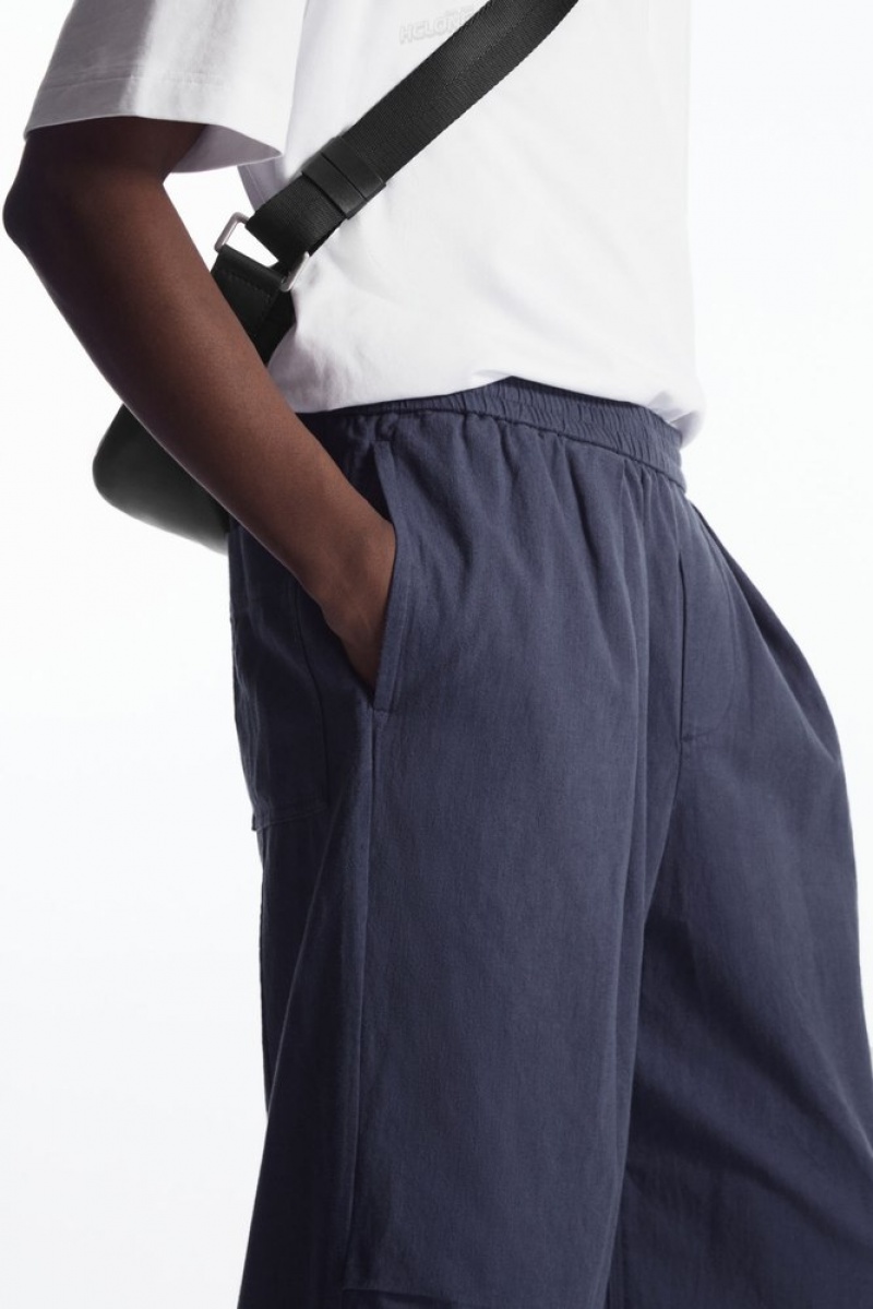 Black COS Pleated Wide-Leg Chambray Pants | NV12-I2OW