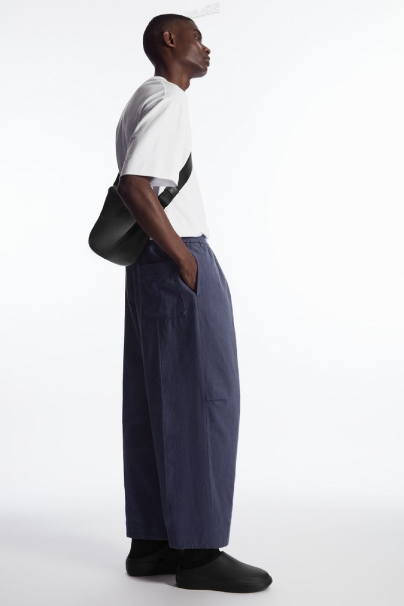 Black COS Pleated Wide-Leg Chambray Pants | NV12-I2OW