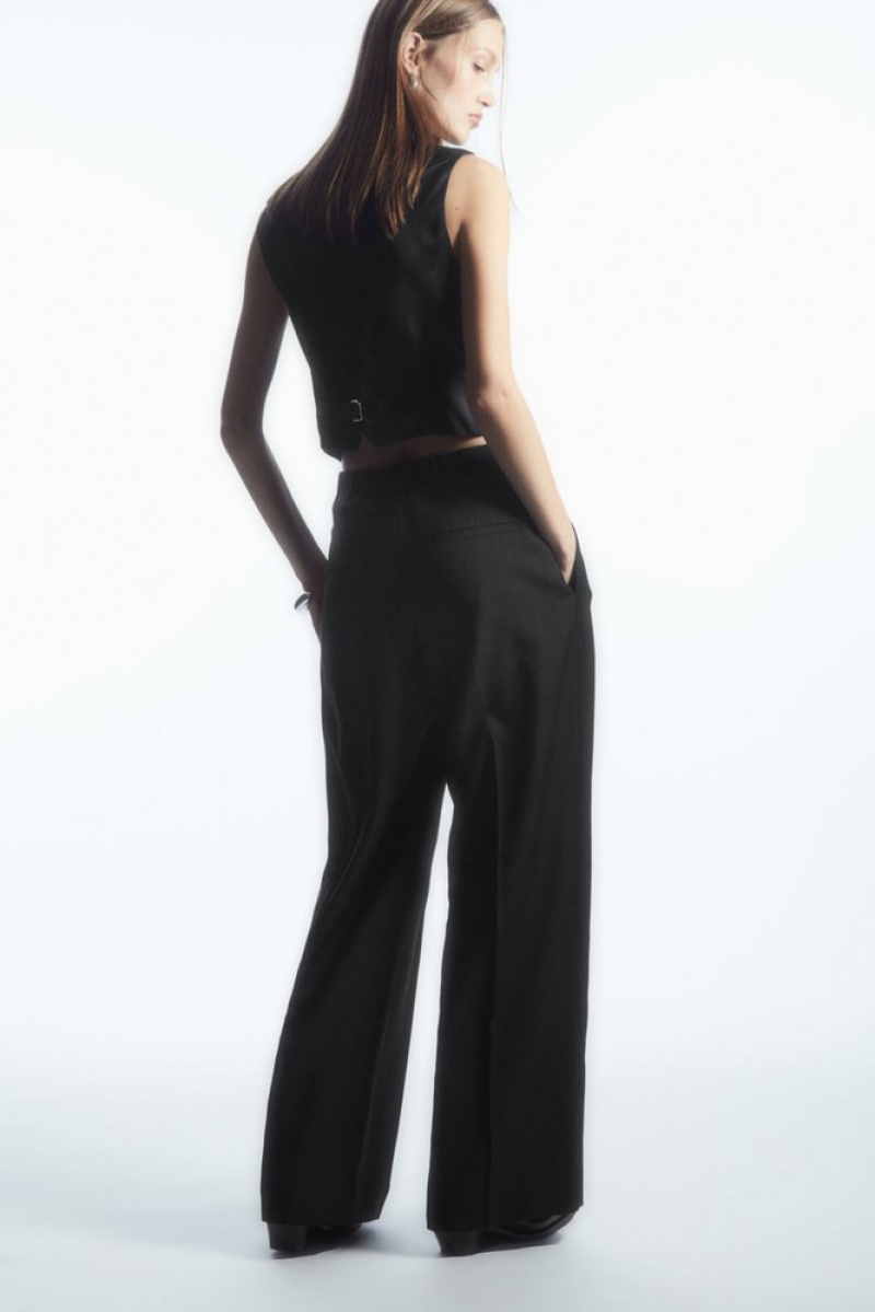 Black COS Pleated Wide-Leg Wool Pants | RX27-E6AY