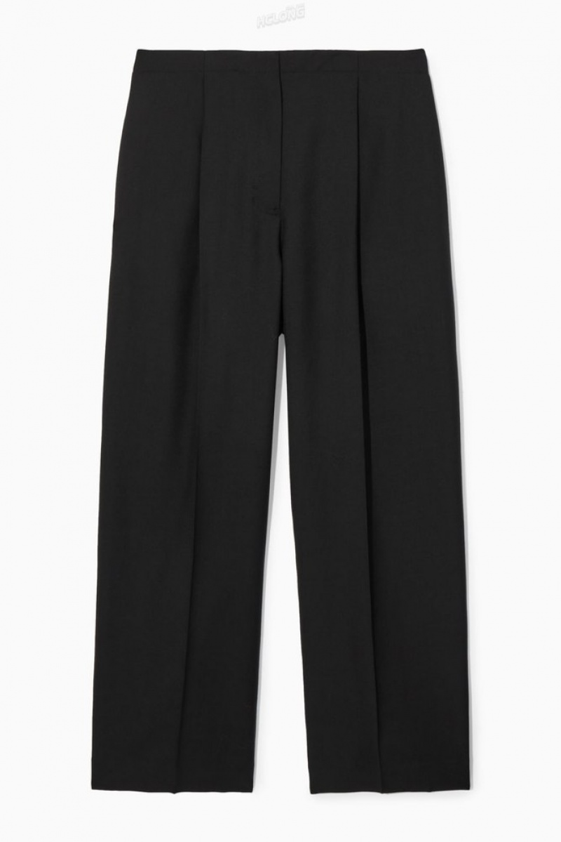 Black COS Pleated Wide-Leg Wool Pants | RX27-E6AY