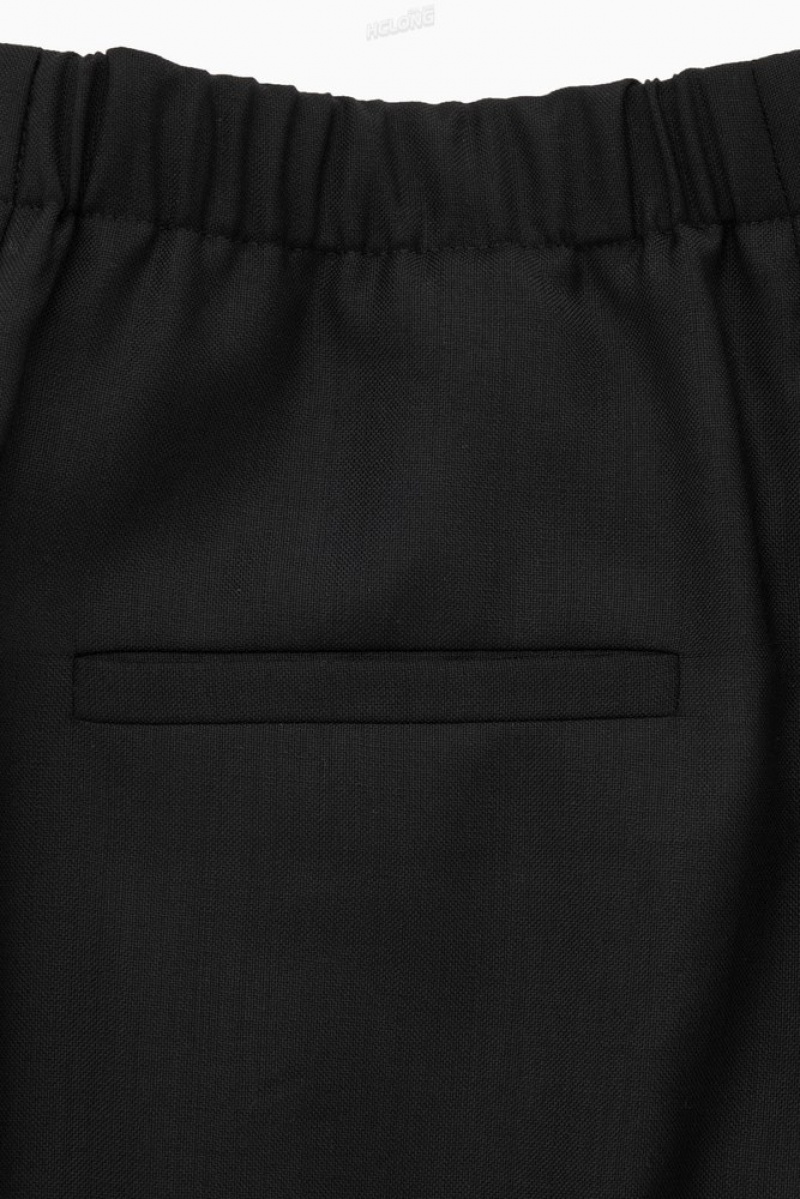 Black COS Pleated Wide-Leg Wool Pants | RX27-E6AY