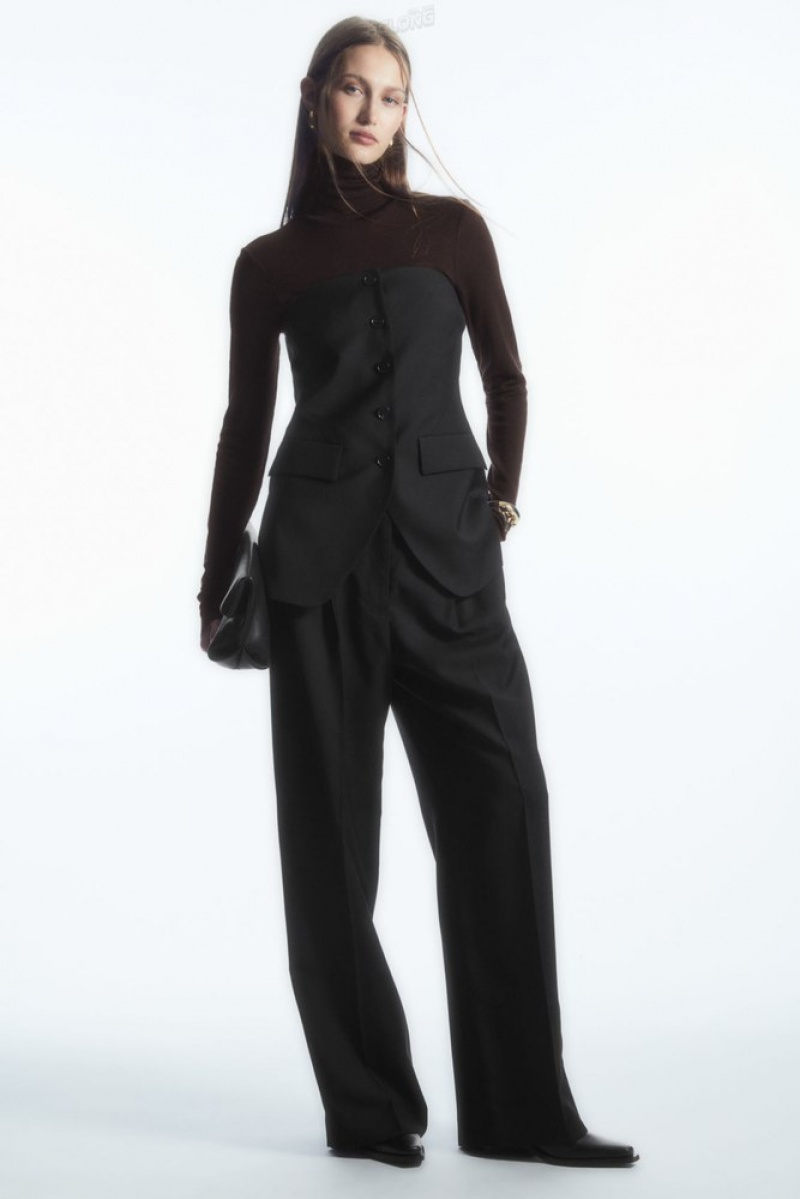 Black COS Pleated Wide-Leg Wool Pants | RX27-E6AY