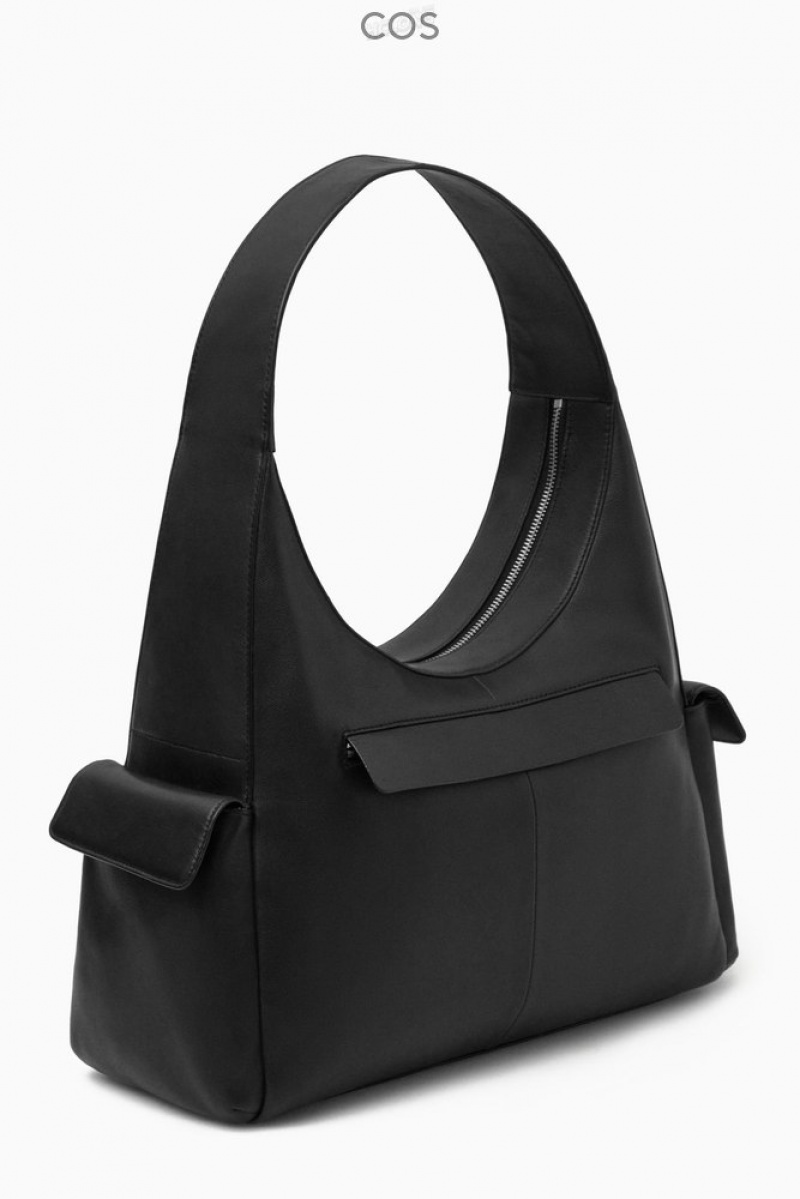 Black COS Pocket Shoulder Bag - Leather | VI82-O4PH