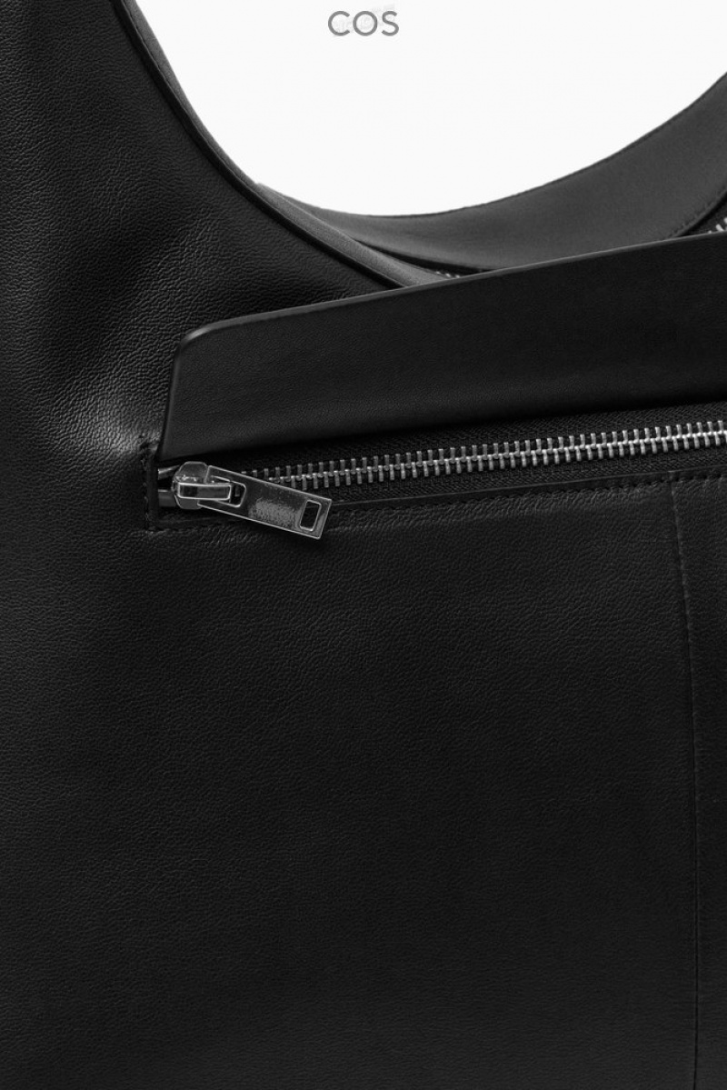 Black COS Pocket Shoulder Bag - Leather | VI82-O4PH