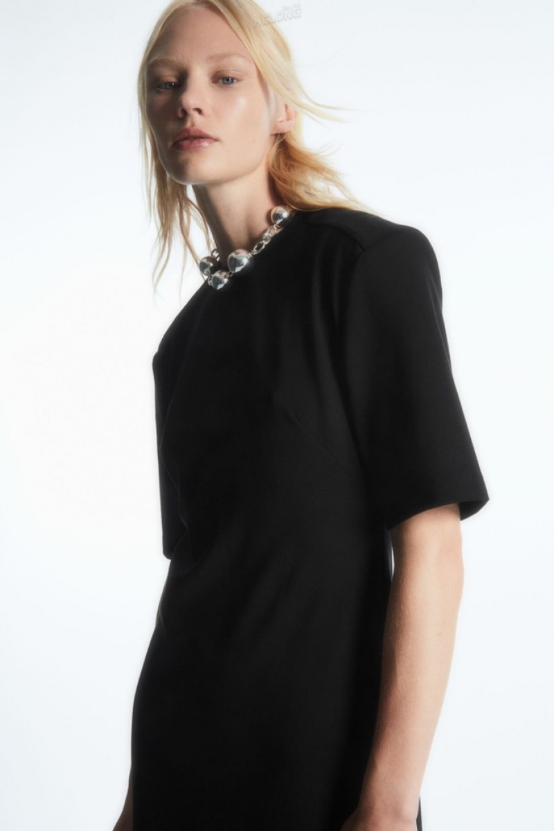 Black COS Power-Shoulder T-Shirt Dress | ZA51-O5SB