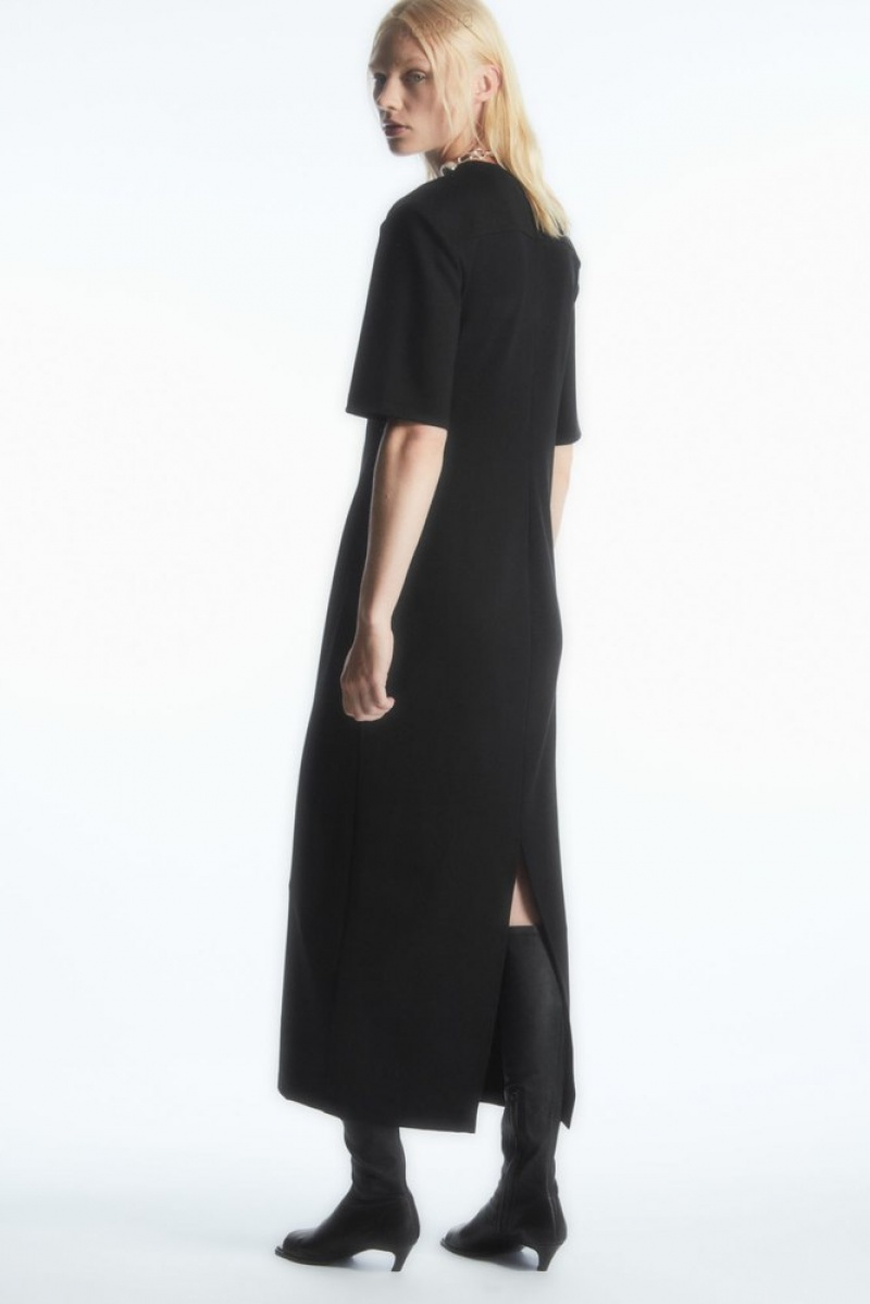 Black COS Power-Shoulder T-Shirt Dress | ZA51-O5SB