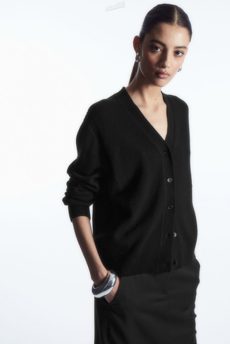 Black COS Pure Cashmere Cardigan | PH71-I5AR