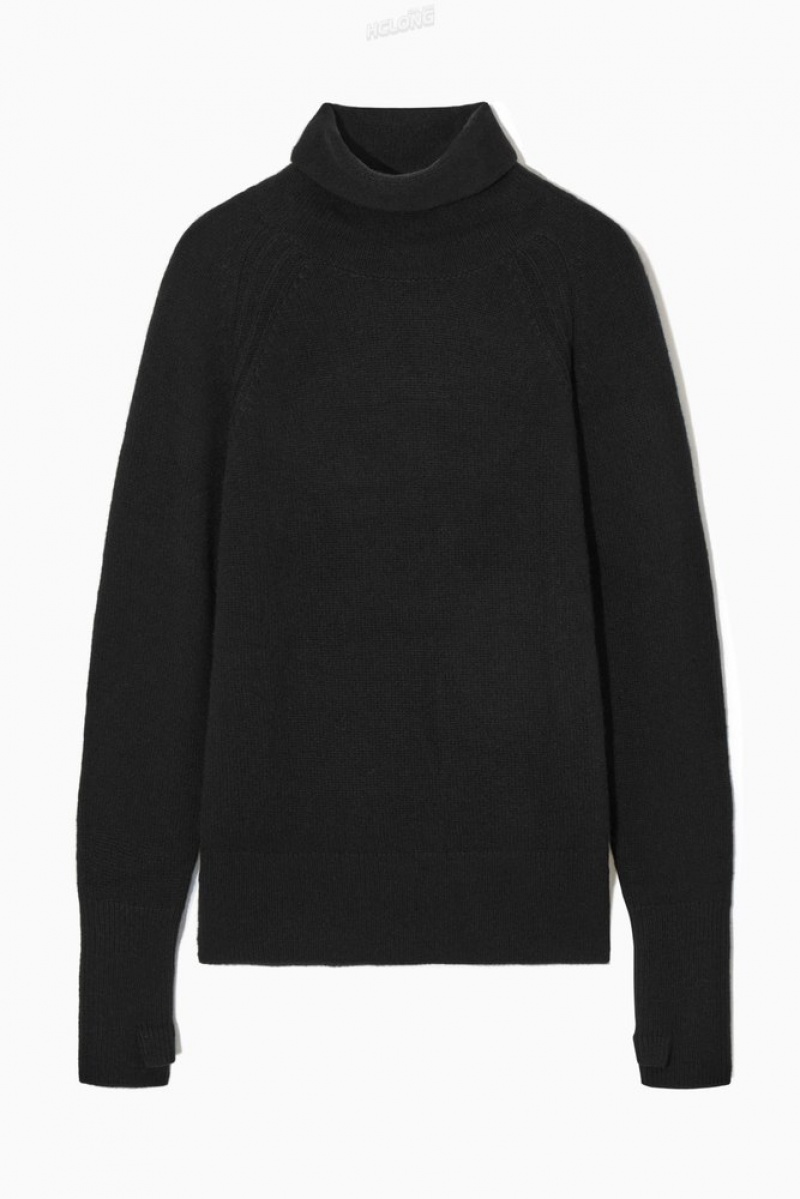 Black COS Pure Cashmere Turtleneck Jumper | XQ61-J4FQ