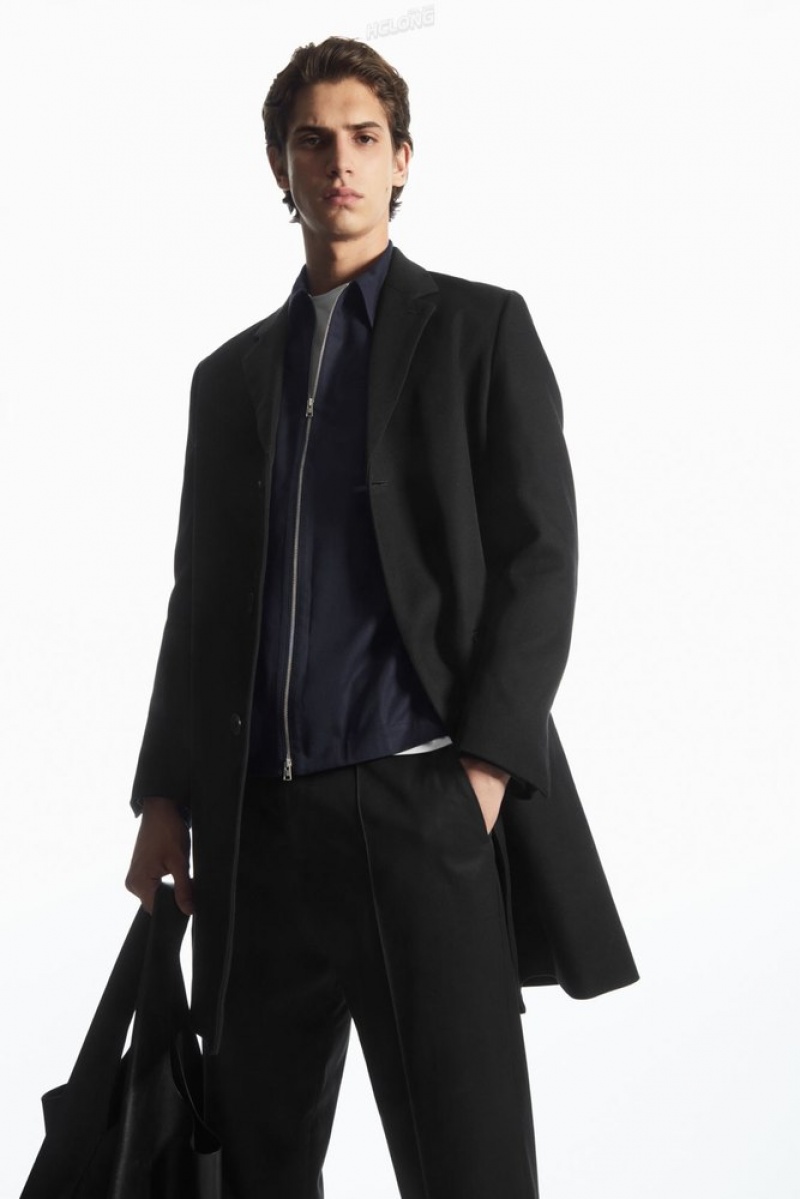 Black COS Regular-Fit Twill Coat | FR13-O8BW