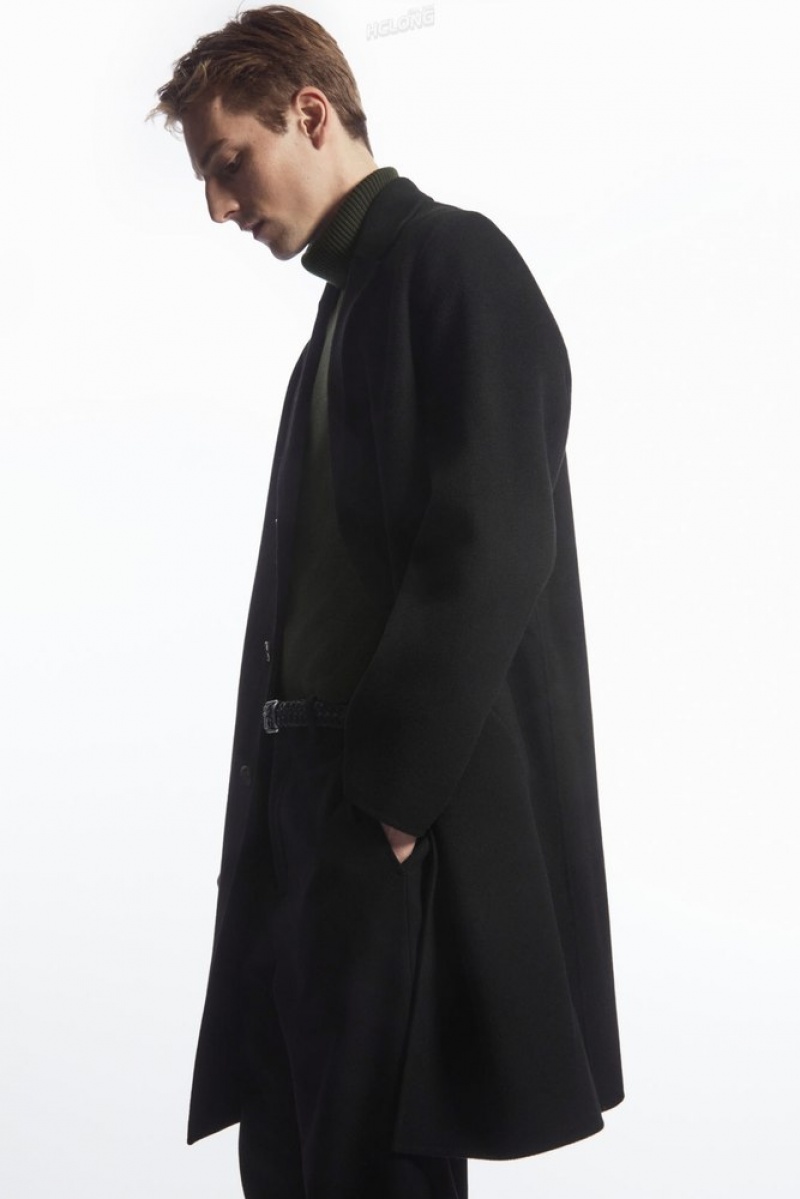 Black COS Relaxed-Fit Double-Faced Wool Coat | EI12-G6PA