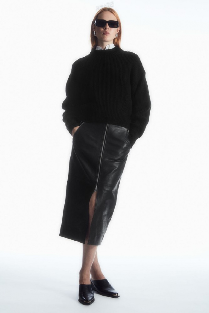 Black COS Ribbed Cashmere-Blend Jumper | XJ80-W9AT