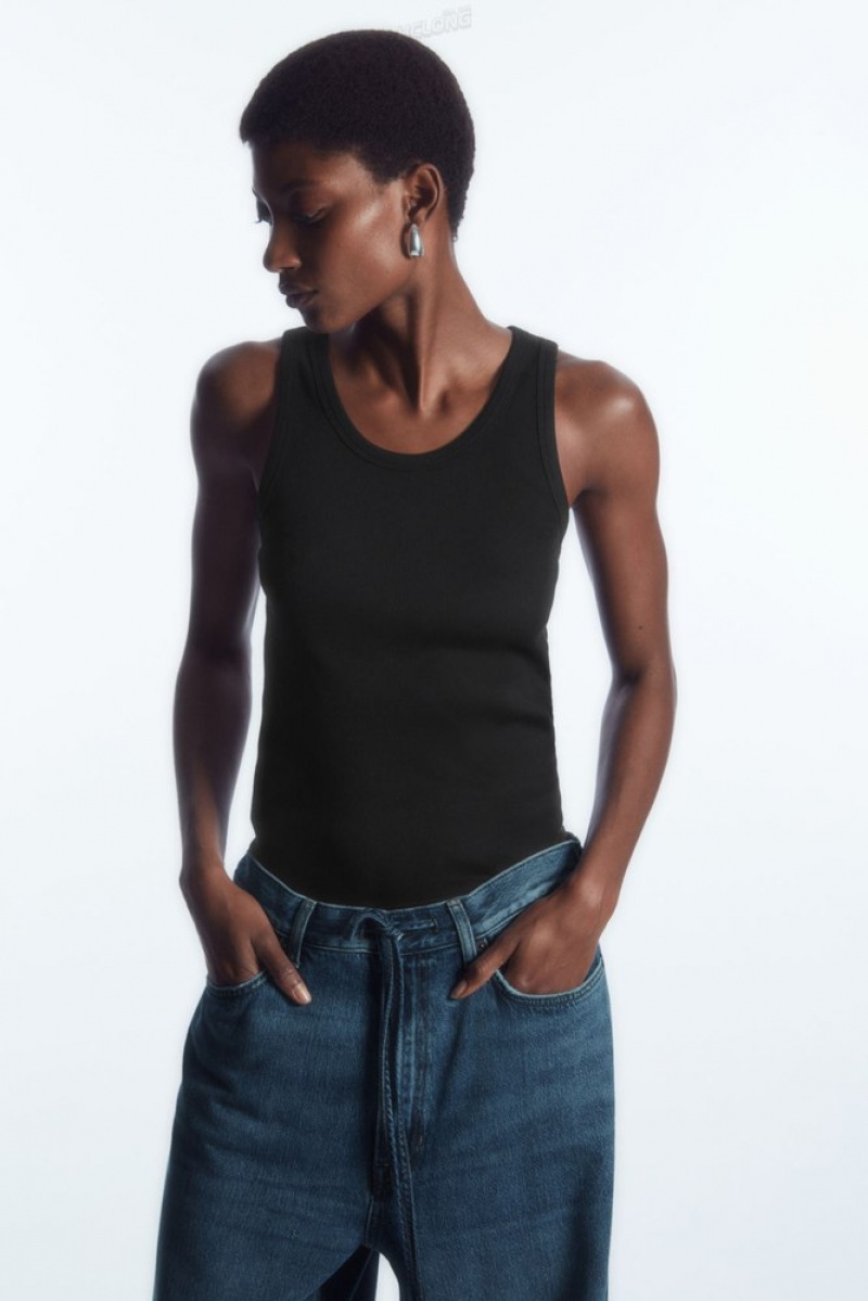 Black COS Ribbed Tank Top | TN73-G8VH