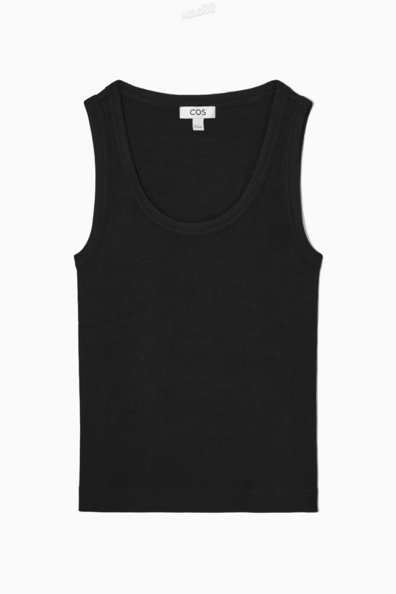 Black COS Scoop-Neck Ribbed Tank Top | IU56-G0VB