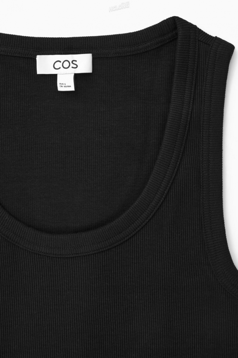 Black COS Scoop-Neck Ribbed Tank Top | IU56-G0VB