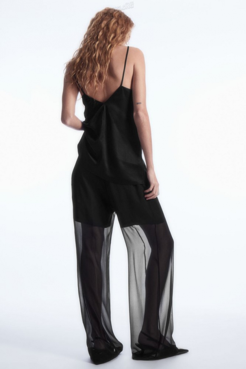 Black COS Sheer Silk Trousers | NI62-Z7EH