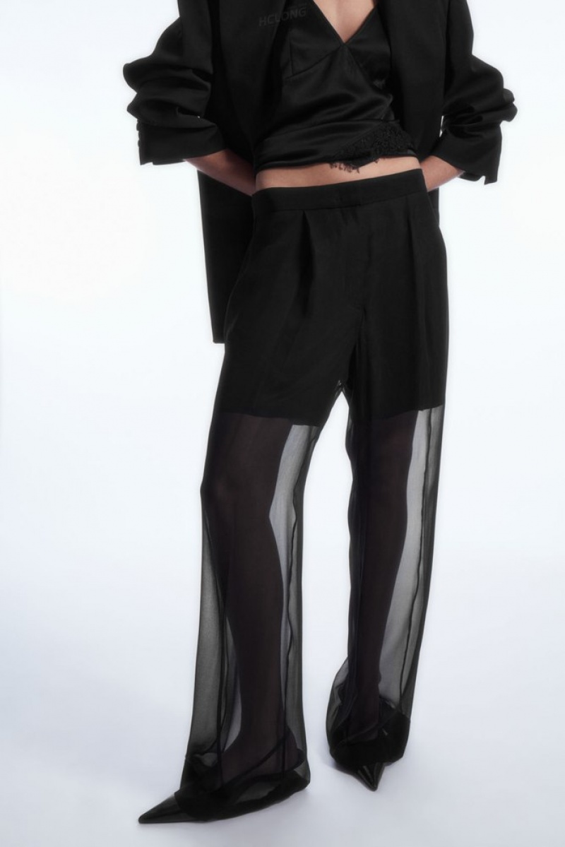 Black COS Sheer Silk Trousers | NI62-Z7EH