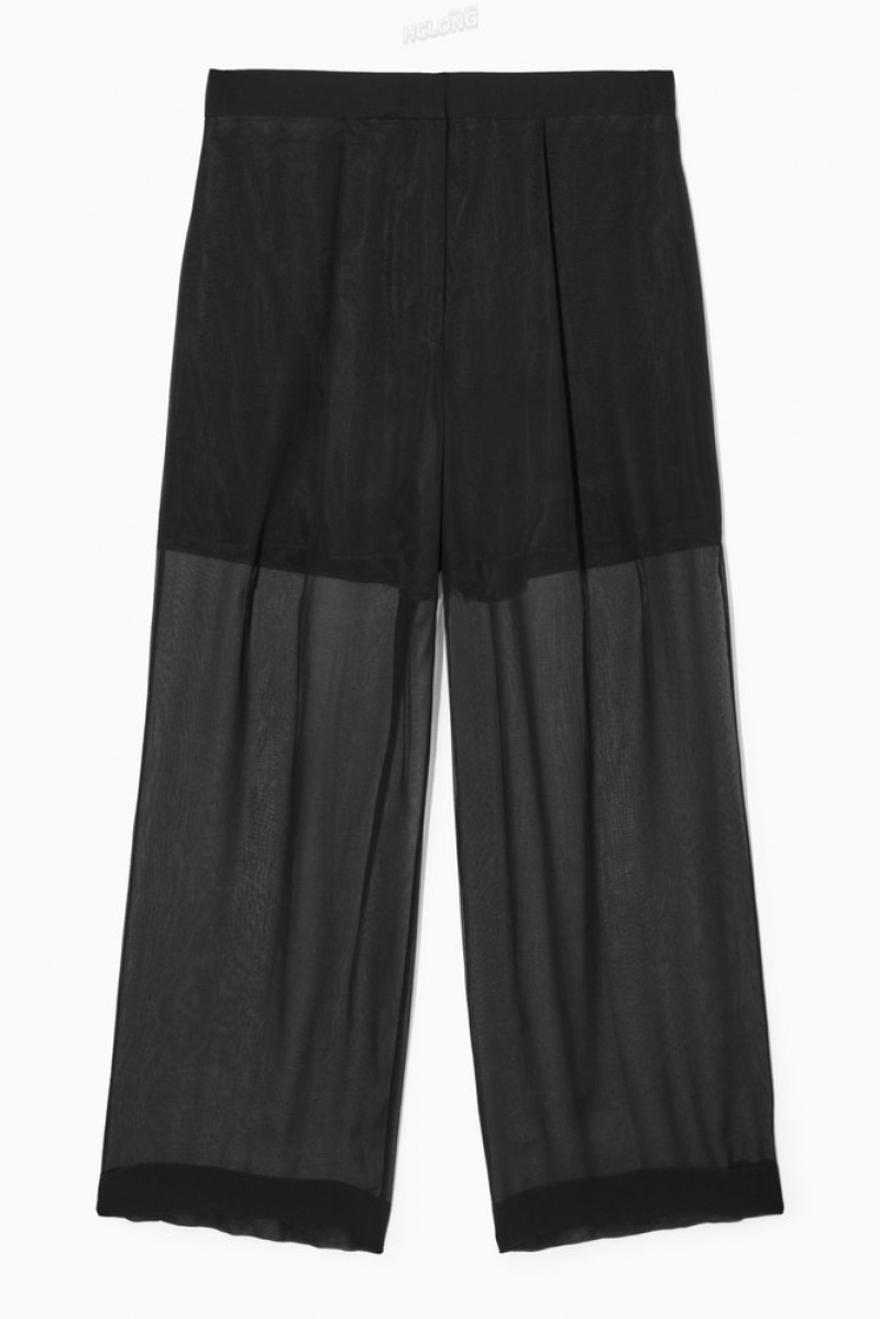 Black COS Sheer Silk Trousers | NI62-Z7EH