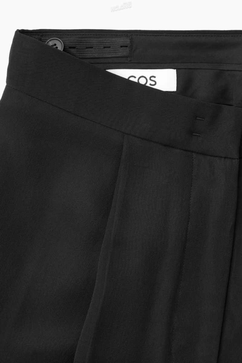 Black COS Sheer Silk Trousers | NI62-Z7EH