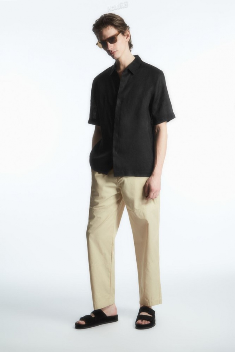 Black COS Short-Sleeved Linen Shirt | FO75-P9RS