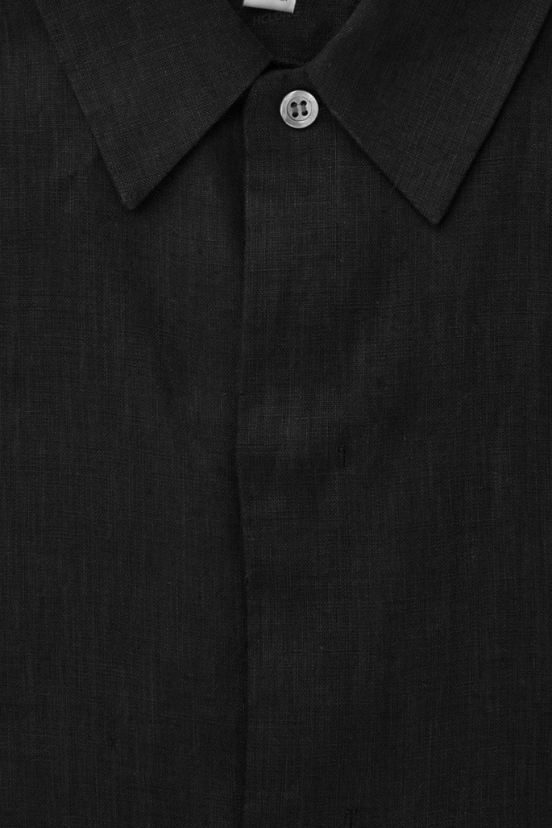 Black COS Short-Sleeved Linen Shirt | FO75-P9RS