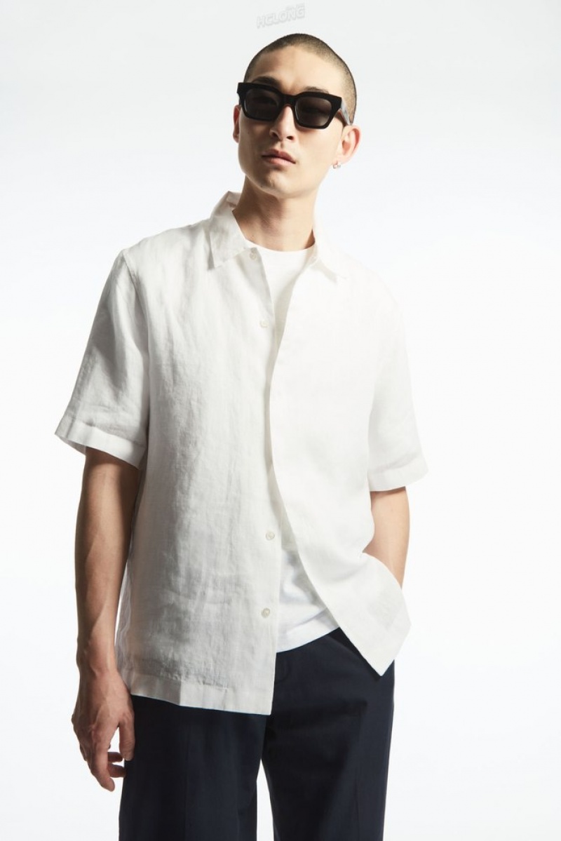 Black COS Short-Sleeved Linen Shirt | RP17-Z2RV