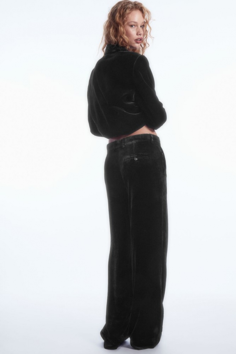 Black COS Silk-Blend Velvet Straight-Leg Trousers | CK98-B9HF