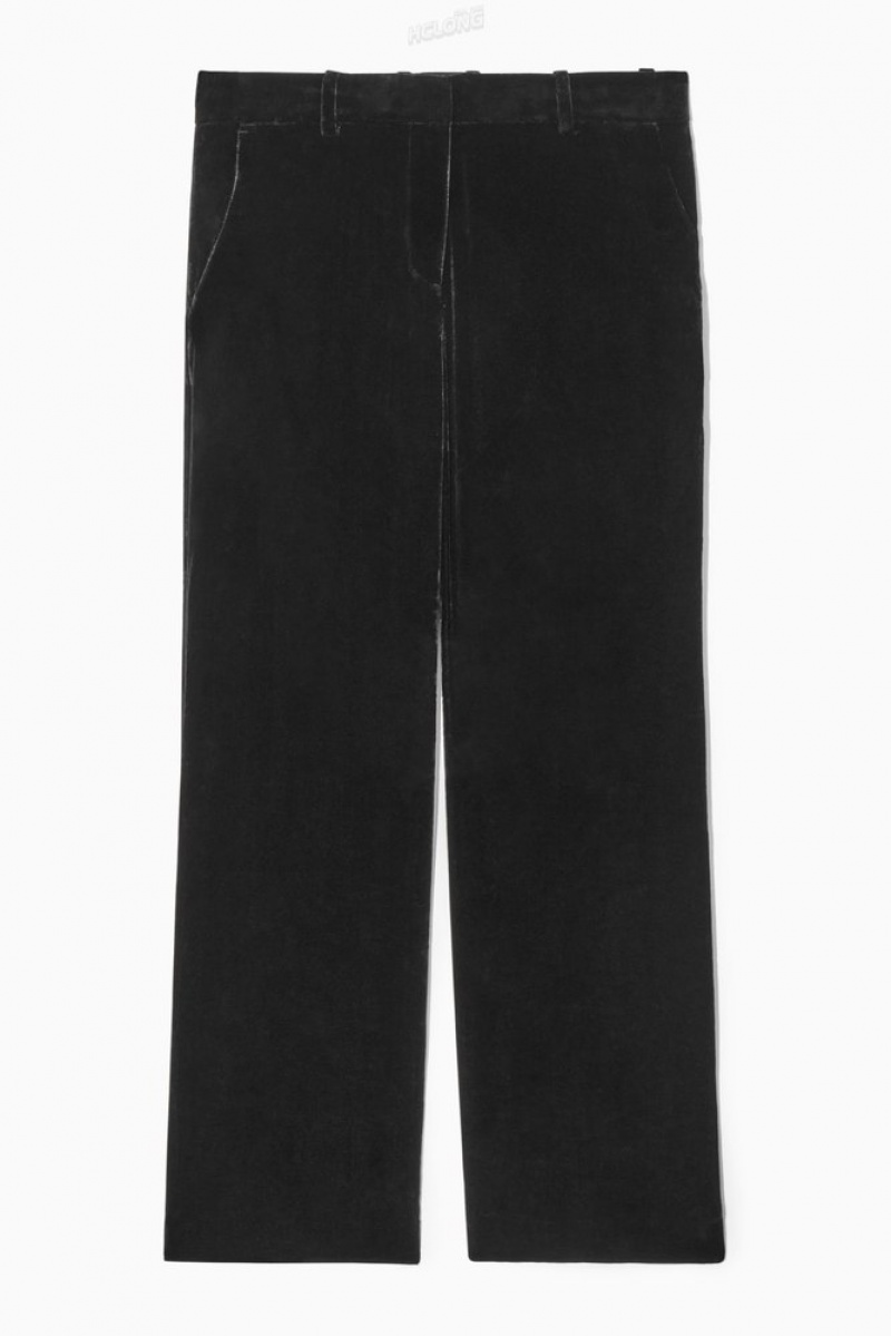 Black COS Silk-Blend Velvet Straight-Leg Trousers | CK98-B9HF