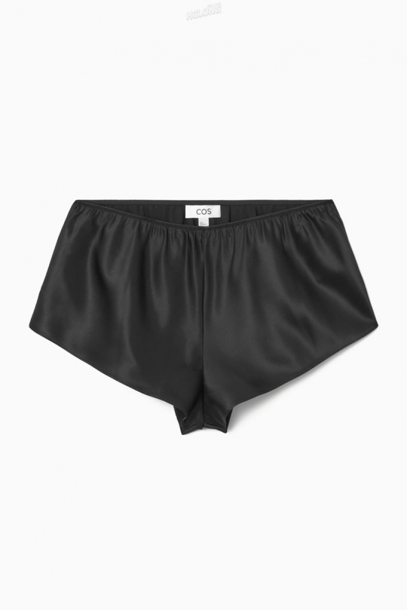 Black COS Silk-Satin Shorts | DL90-O4ER