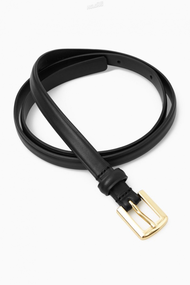 Black COS Skinny Leather Belt | WA86-F0CP