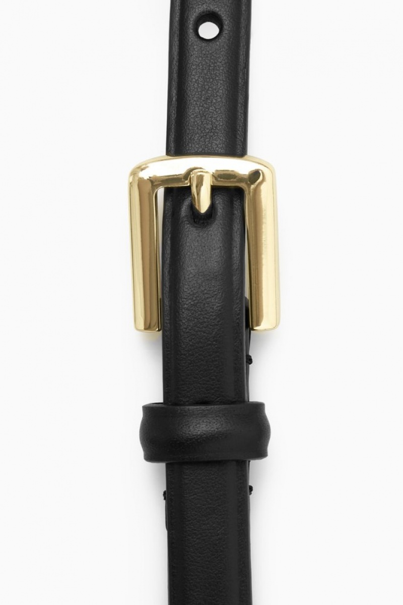 Black COS Skinny Leather Belt | WA86-F0CP