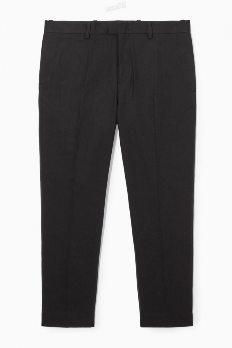 Black COS Slim-Leg Tailored Cotton Pants | VP91-X7SK