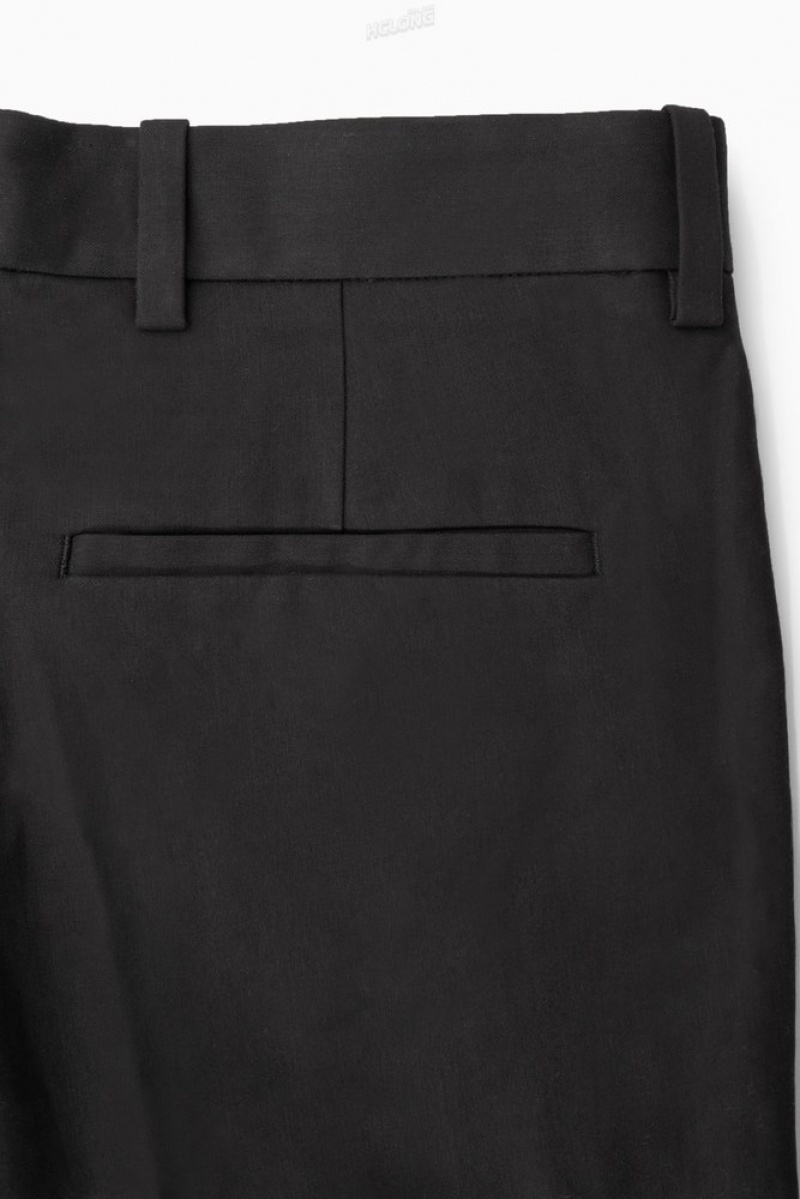 Black COS Slim-Leg Tailored Cotton Pants | VP91-X7SK