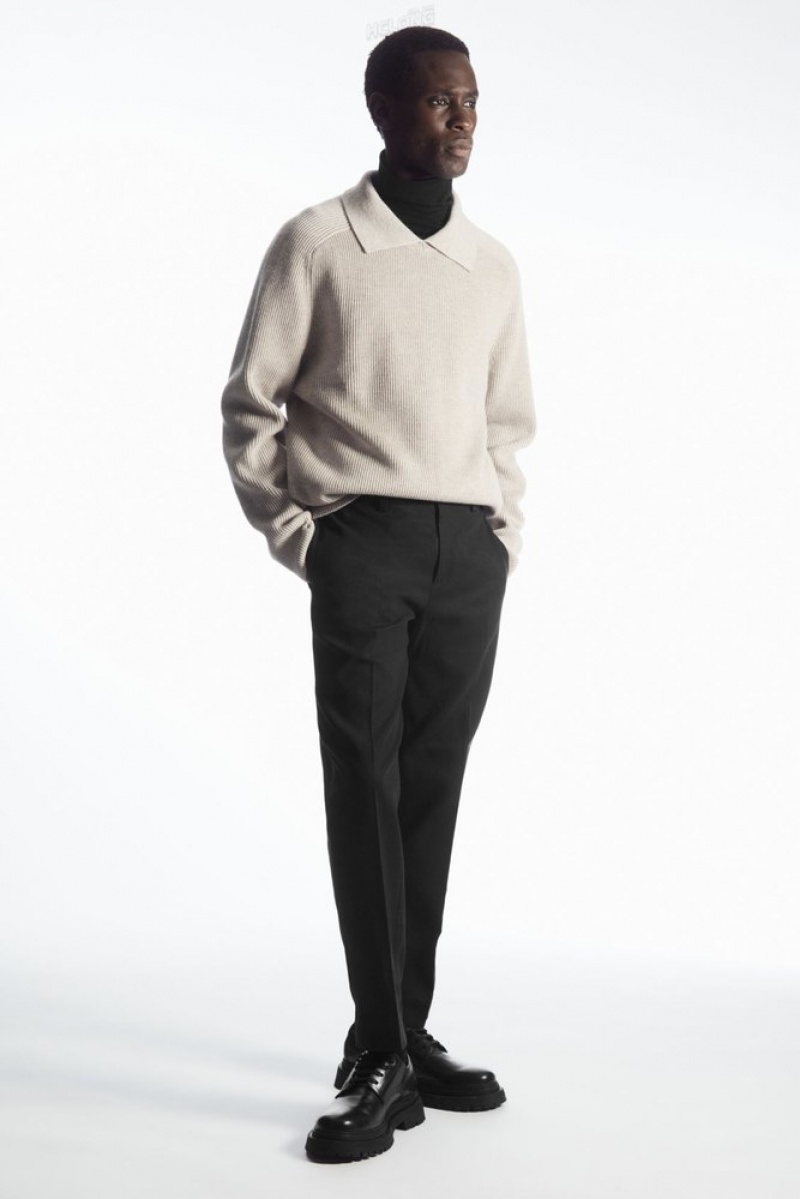 Black COS Slim-Leg Tailored Cotton Trousers | OW68-Y8NJ