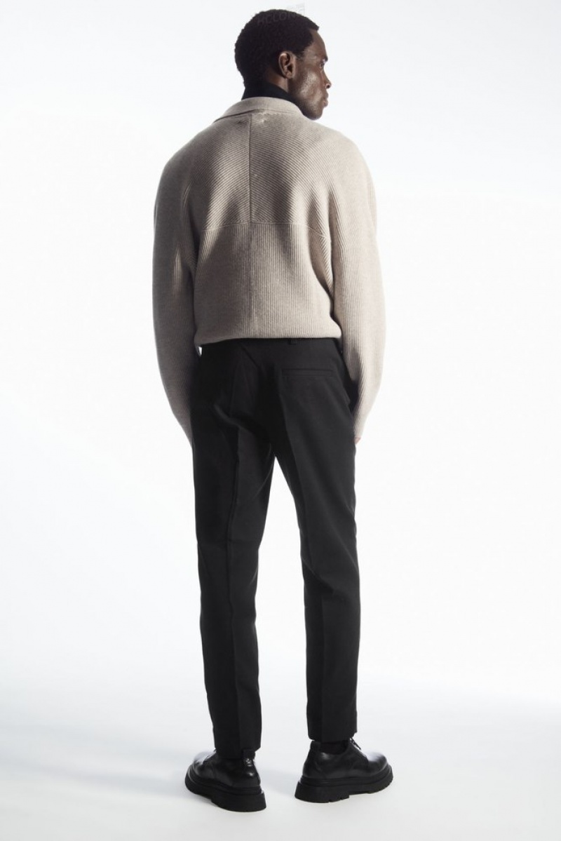 Black COS Slim-Leg Tailored Cotton Trousers | OW68-Y8NJ