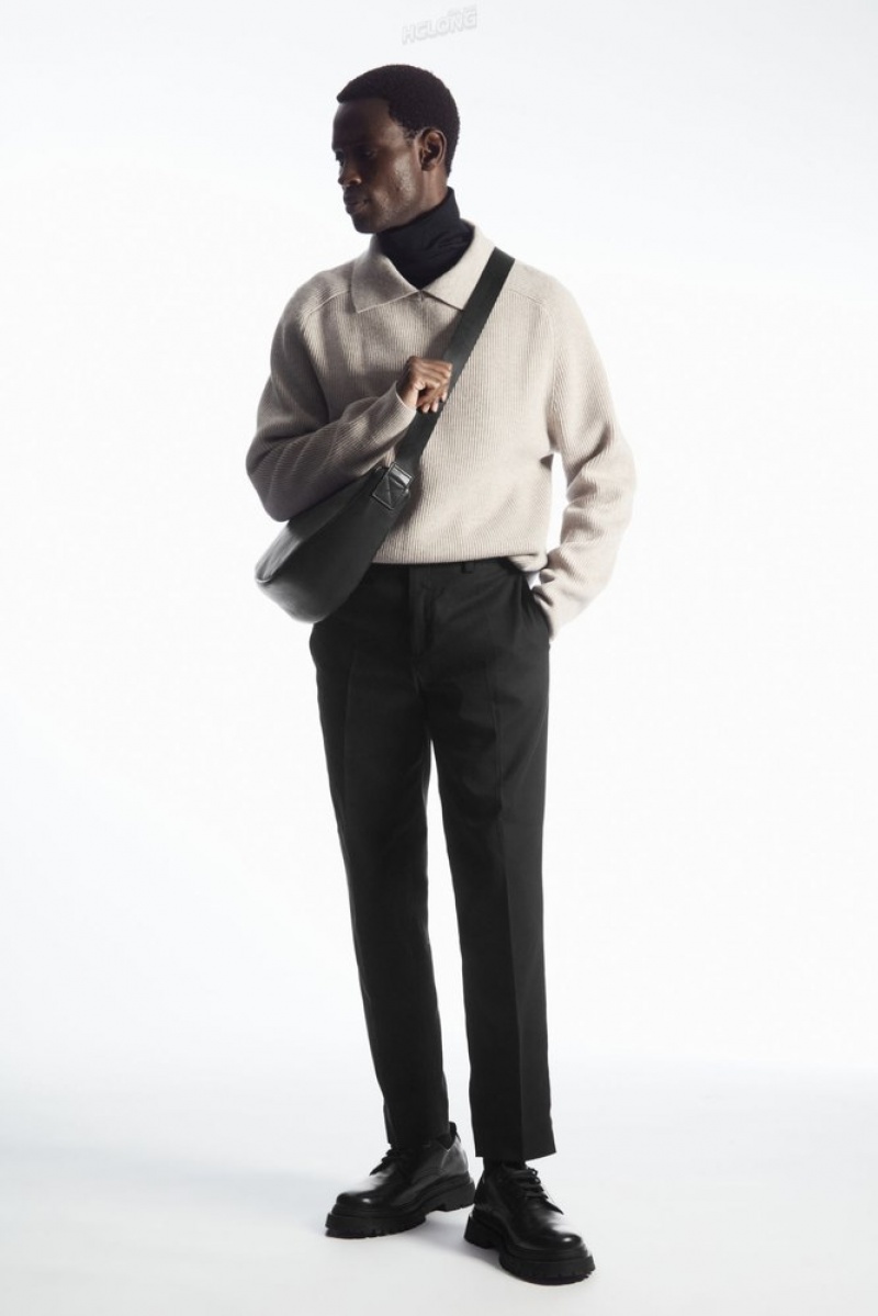 Black COS Slim-Leg Tailored Cotton Trousers | OW68-Y8NJ