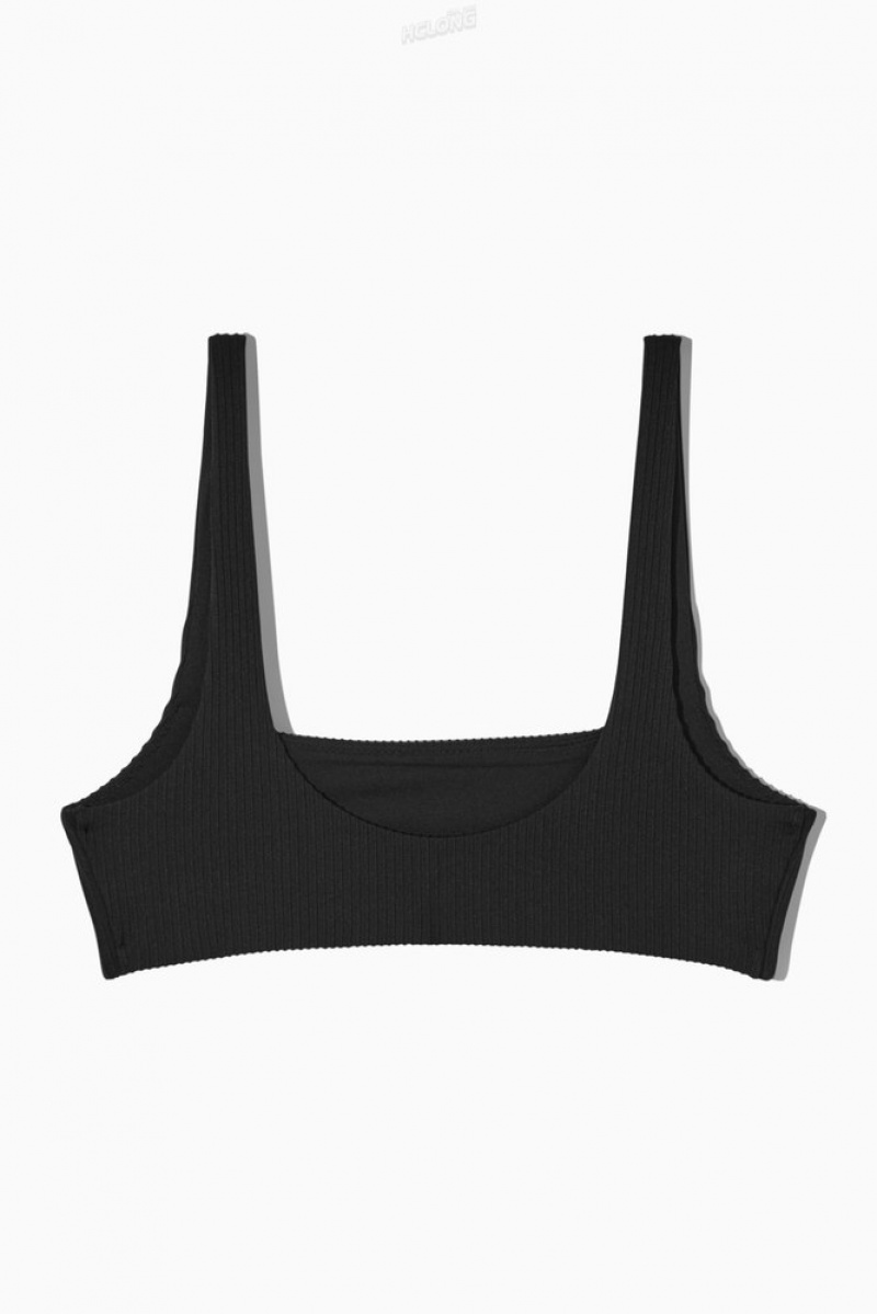 Black COS Square-Neck Ribbed Bikini Top | NM92-D3IG