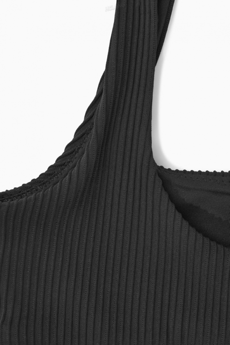 Black COS Square-Neck Ribbed Bikini Top | NM92-D3IG