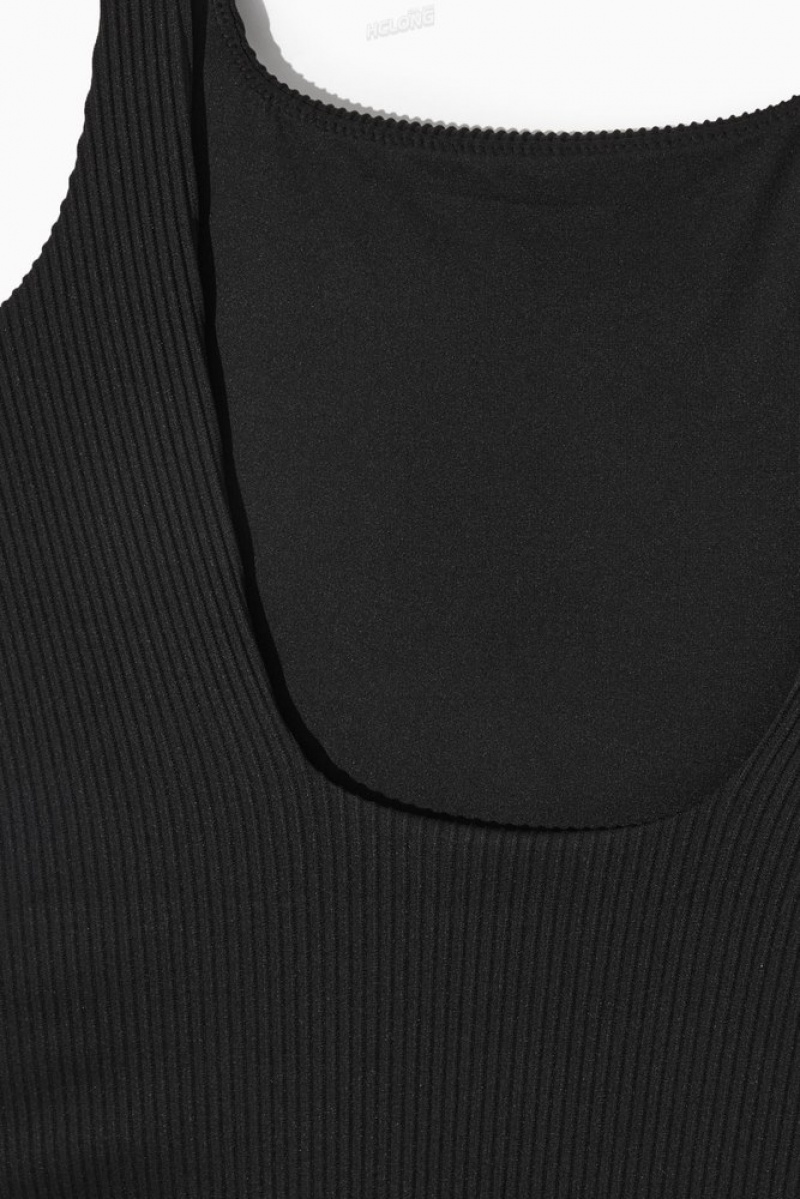 Black COS Square-Neck Ribbed Swimsuit | VV00-S9OE