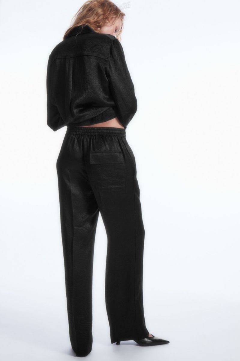 Black COS Straight-Leg Crinkled-Satin Pants | LP66-P3EU