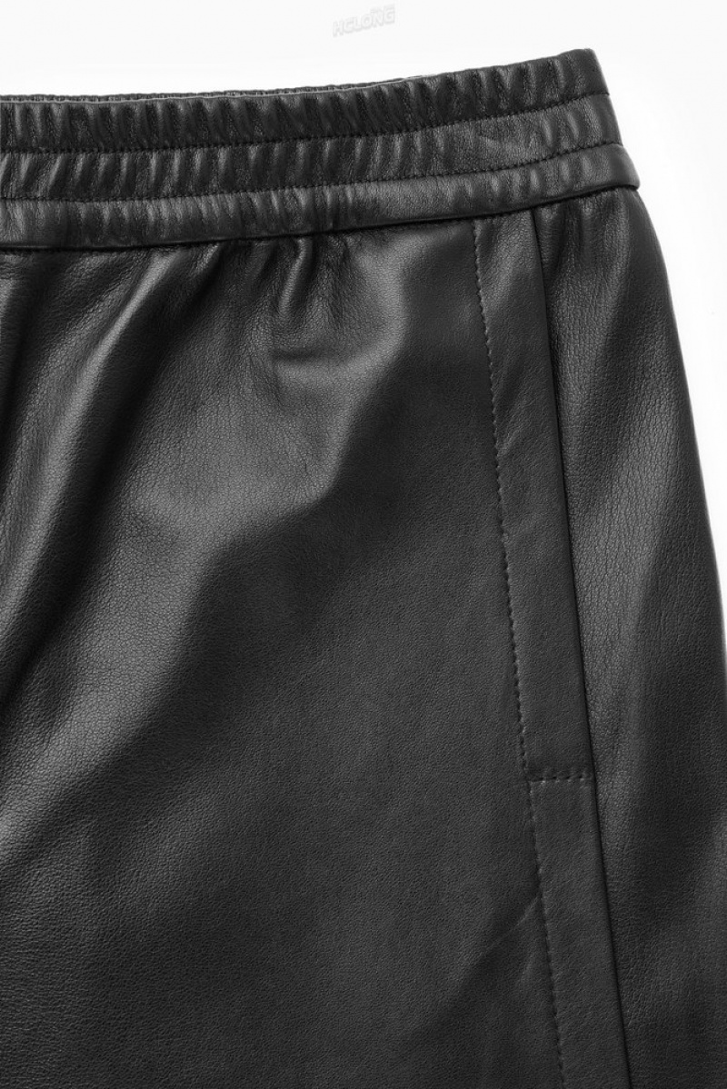 Black COS Straight-Leg Elasticated Leather Pants | RE16-S0OI