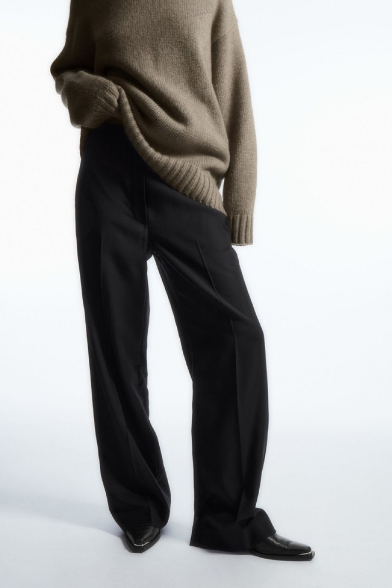 Black COS Straight-Leg Elasticated Wool Pants | PP44-W5AD