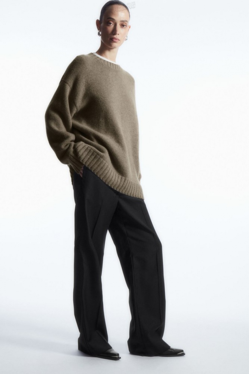 Black COS Straight-Leg Elasticated Wool Pants | PP44-W5AD