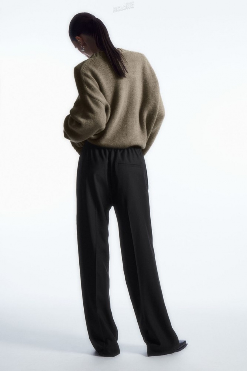 Black COS Straight-Leg Elasticated Wool Pants | PP44-W5AD