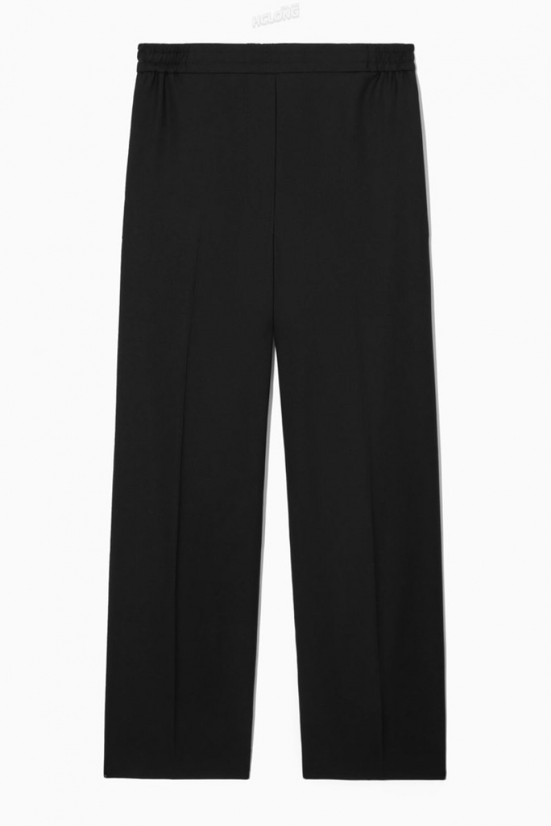 Black COS Straight-Leg Elasticated Wool Pants | PP44-W5AD