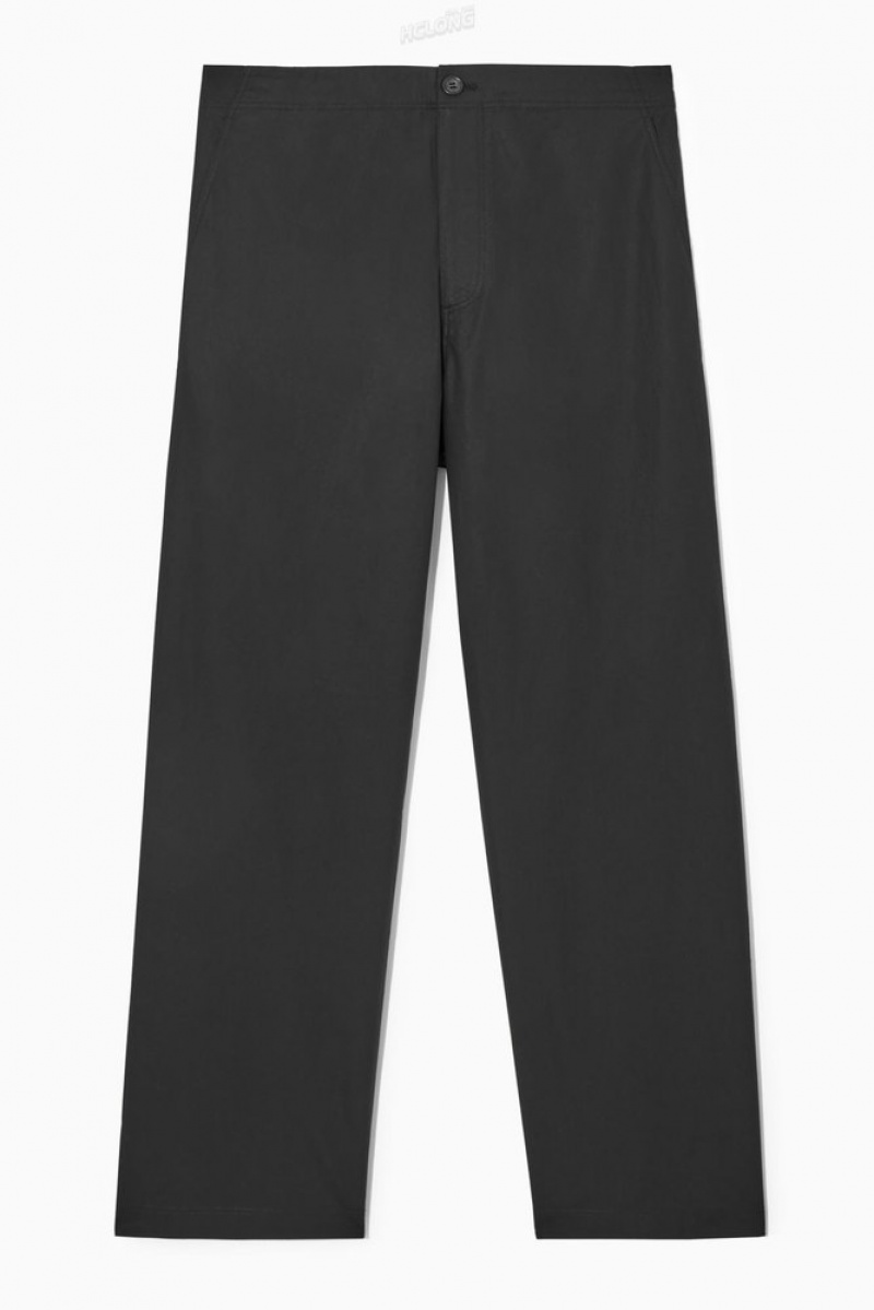 Black COS Straight-Leg Poplin Trousers | GC85-L9RU