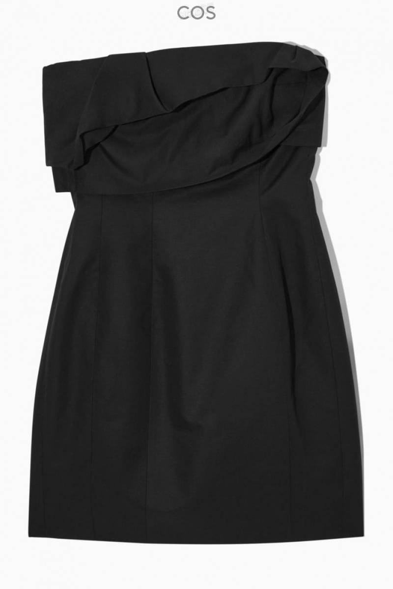 Black COS Strapless Linen-Blend Mini Dress | UJ42-J1RI