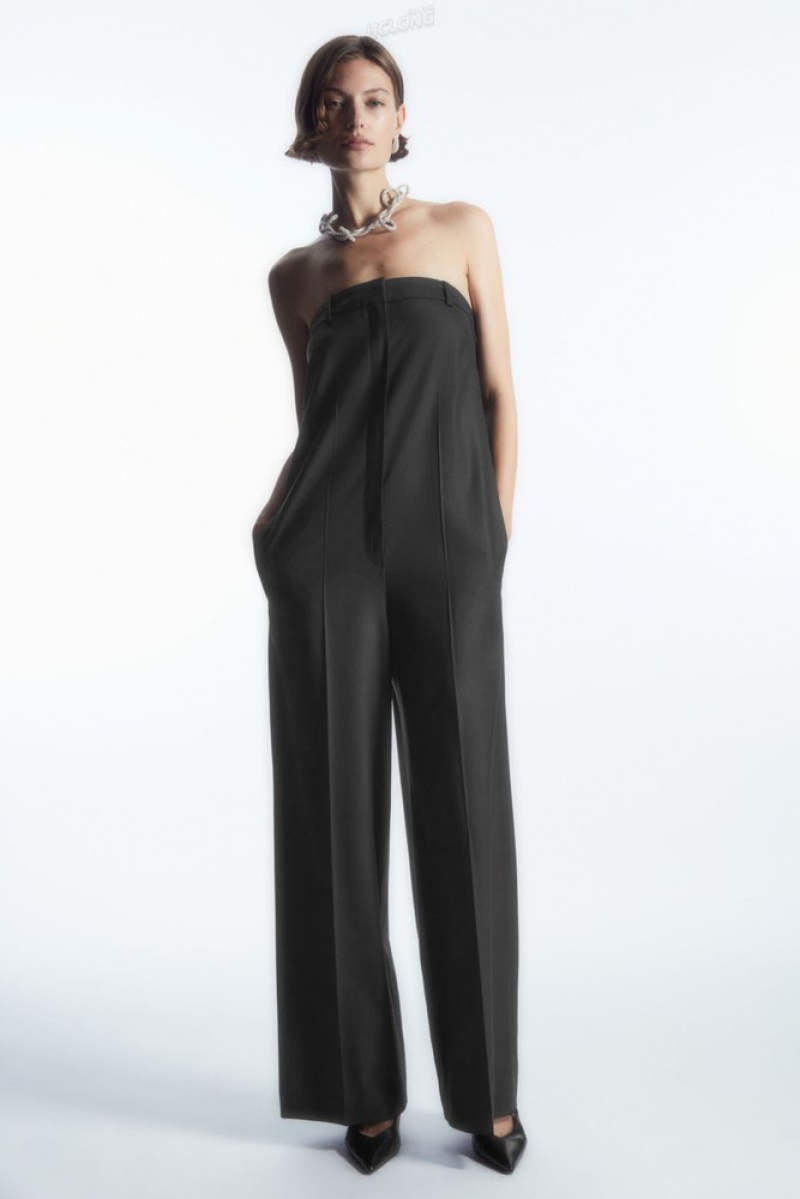 Black COS Strapless Wool Tailored Jumpsuit | JL41-Q1NX